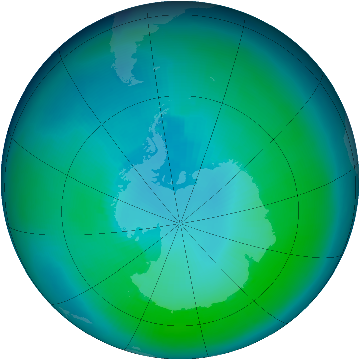 Antarctic ozone map for February 1998